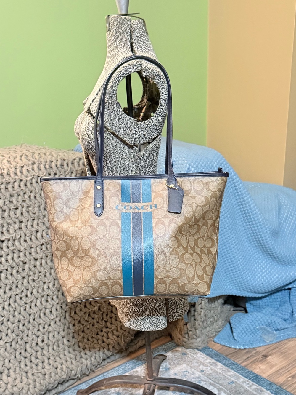 Coach Varsity Stripe City Zip Tote